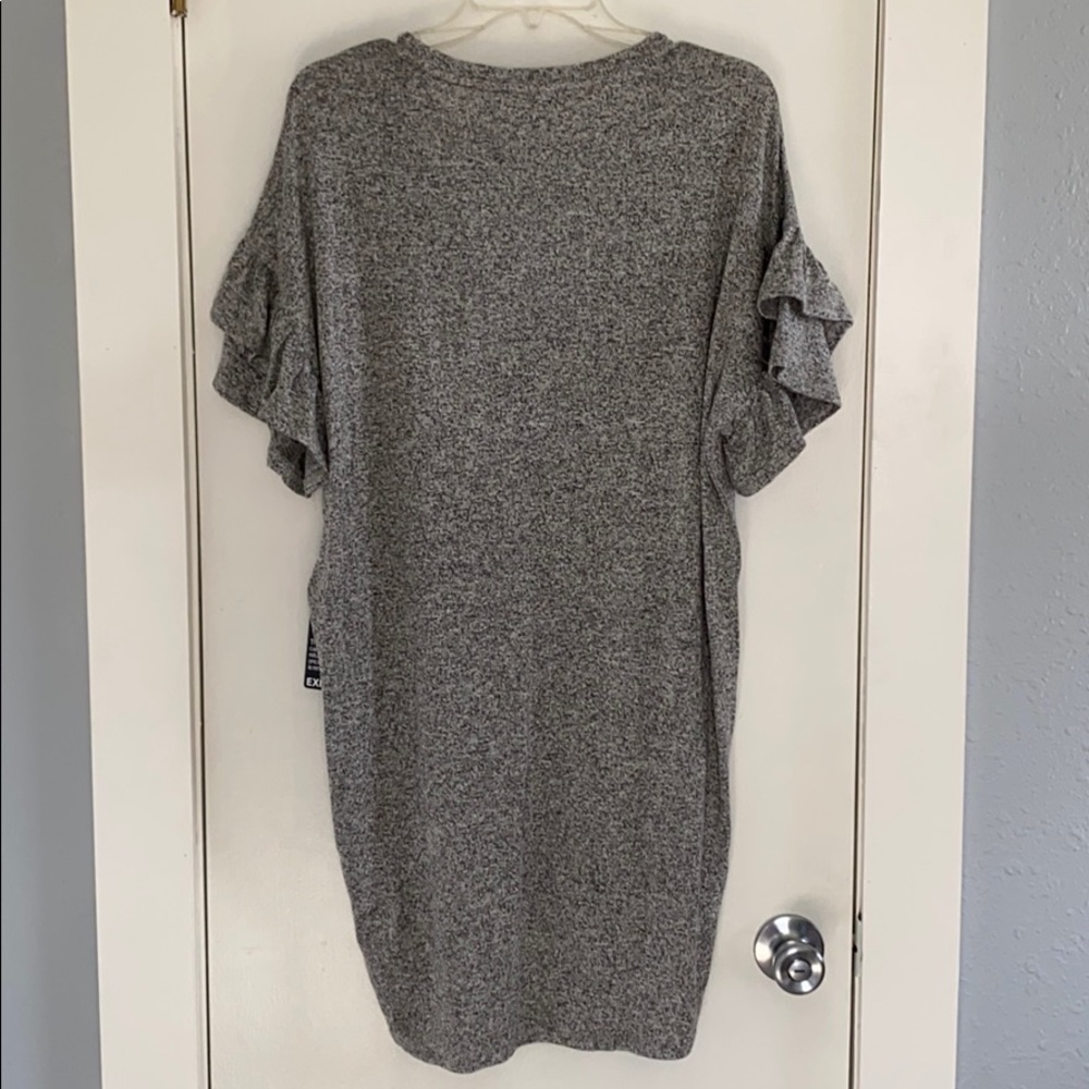 Express Marled Gray Ruffle Sleeve Tunic Dress - Picture 4 of 7